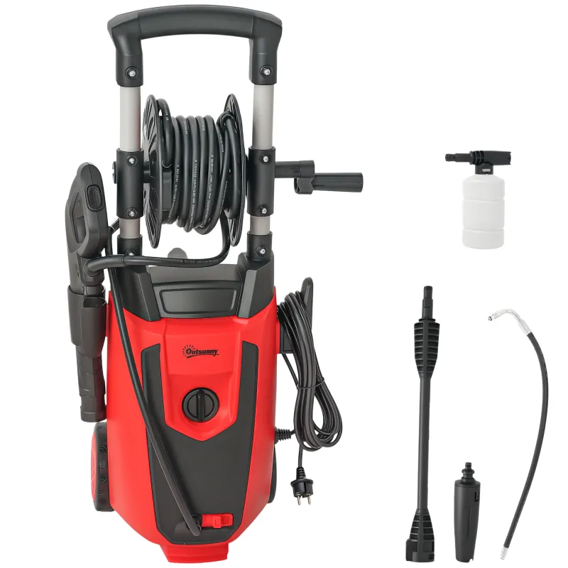 Hidrolimpiadora de Alta Presión 1800W con Accesorios Ángulo Ajustable y Parada Automática 30x27,5x76 cm Rojo y Negro
