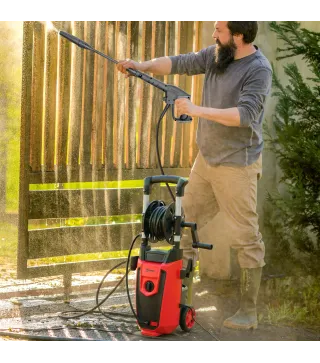 Hidrolimpiadora de Alta Presión 1800W con Accesorios Ángulo Ajustable y Parada Automática 30x27,5x76 cm Rojo y Negro