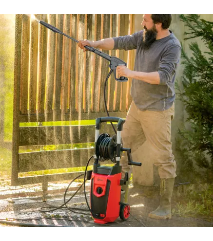 Hidrolimpiadora de Alta Presión 1800W con Accesorios Ángulo Ajustable y Parada Automática 30x27,5x76 cm Rojo y Negro