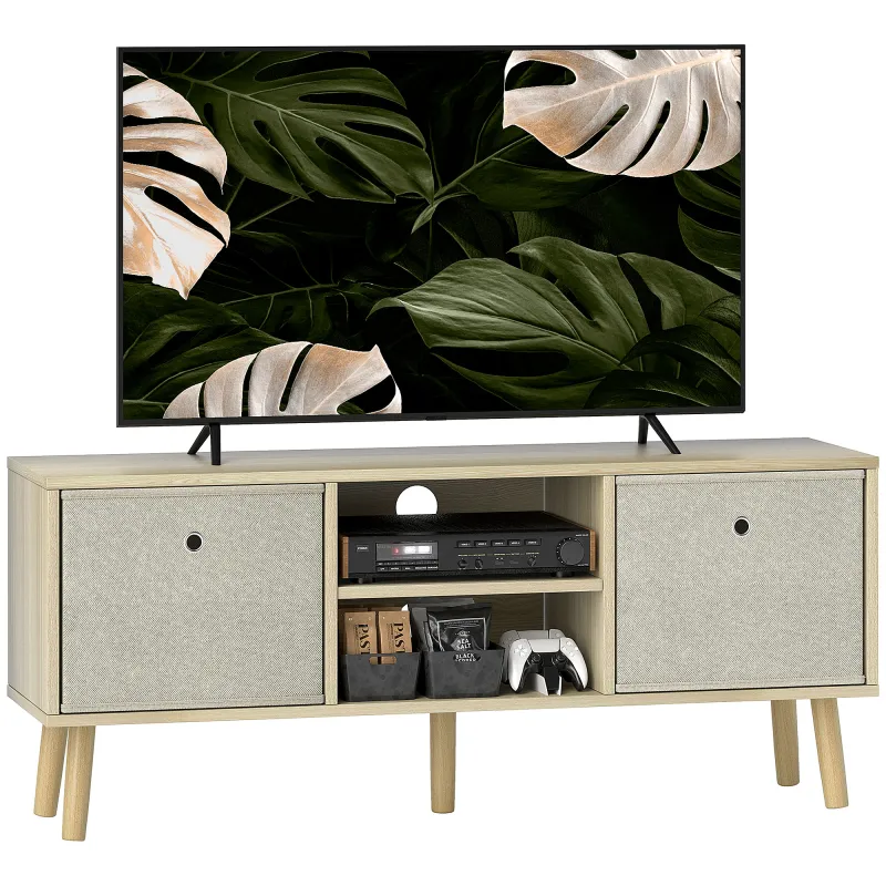 Mueble de TV para Televisores de hasta 50 Pulgadas con 2 Cajones de Tela y Estantes Abiertos Madera y Beige