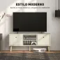Mueble de TV para Televisores de hasta 50 Pulgadas con 2 Cajones de Tela y Estantes Abiertos Madera y Beige
