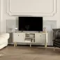Mueble de TV para Televisores de hasta 50 Pulgadas con 2 Cajones de Tela y Estantes Abiertos Madera y Beige