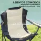 Conjunto de 2 Sillas Plegables Camping Acolchado con Respaldo Alto Portavasos y Bolsas de Transporte Crema y Negro