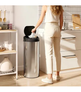 Cubo de Basura Cocina Automático 55 L de Acero Inoxidable con Sensor Infrarrojo Cierre Suave Antihuellas Plateado