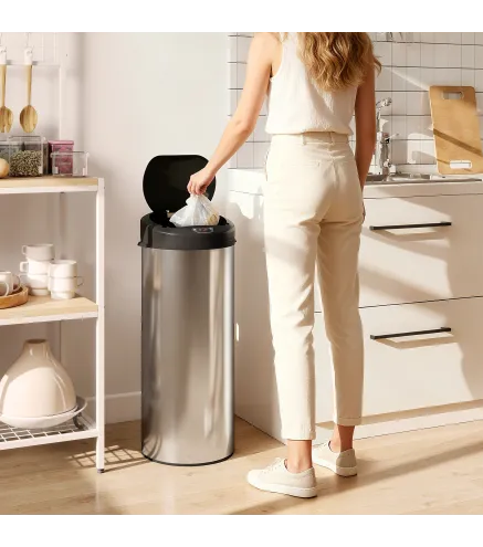 Cubo de Basura Cocina Automático 55 L de Acero Inoxidable con Sensor Infrarrojo Cierre Suave Antihuellas Plateado