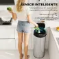 Cubo de Basura Cocina Automático 55 L de Acero Inoxidable con Sensor Infrarrojo Cierre Suave Antihuellas Plateado