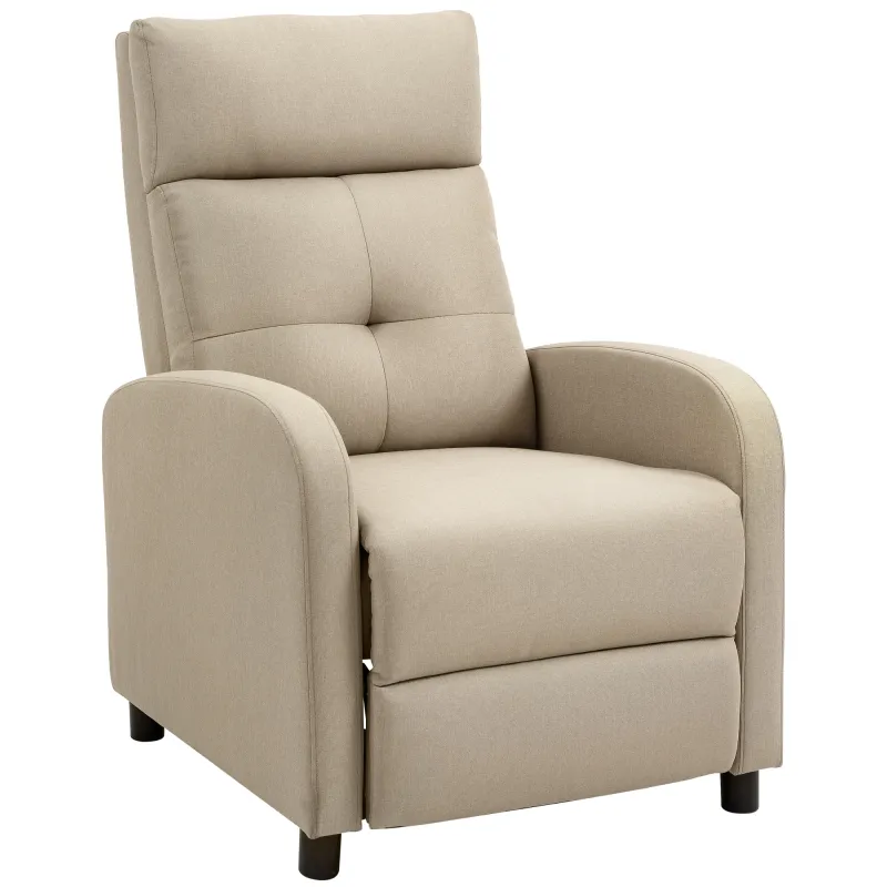 Sillón Relax Reclinable Manual hasta 155º Apertura Push con Reposapiés Respaldo Alto Acolchado Grueso Beige Sillón Relax Reclinable Manual hasta 155º Apertura Push con Reposapiés Respaldo Alto Acolchado Grueso Beige