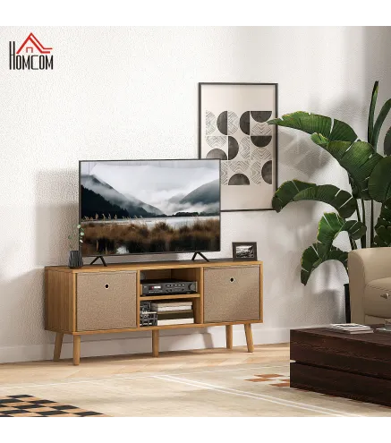 Mueble de TV para Televisores de hasta 50 Pulgadas con 2 Cajones de Tela y Estantes Abiertos Madera y Marrón