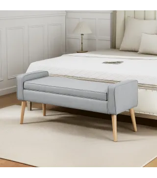 Banco de Almacenaje con Tapa Abatible y Patas de Madera para Dormitorio Salón Entrada 120x45x54 cm Gris Claro