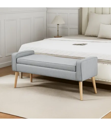 Banco de Almacenaje con Tapa Abatible y Patas de Madera para Dormitorio Salón Entrada 120x45x54 cm Gris Claro