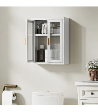 Armario de Baño de Pared Mueble de Baño Colgante Moderno con Estante Ajustable Puertas de Acrílico Blanco