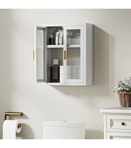 Armario de Baño de Pared Mueble de Baño Colgante Moderno con Estante Ajustable Puertas de Acrílico Blanco