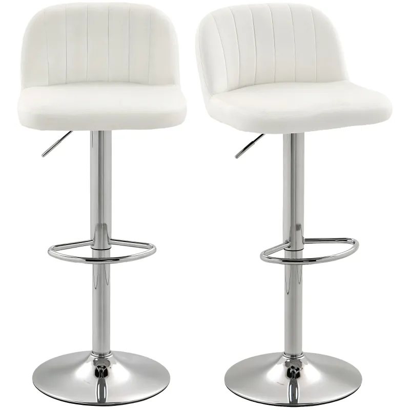 Juego de 2 Taburetes de Bar Taburetes Altos de Cocina con Altura Ajustable Asiento Giratorio 43x45x81-101 cm Crema