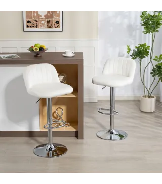 Juego de 2 Taburetes de Bar Taburetes Altos de Cocina con Altura Ajustable Asiento Giratorio 43x45x81-101 cm Crema