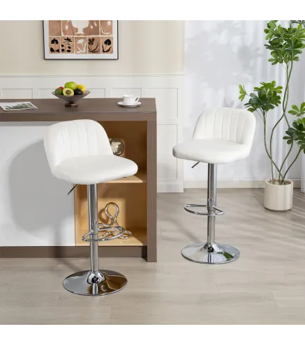 Juego de 2 Taburetes de Bar Taburetes Altos de Cocina con Altura Ajustable Asiento Giratorio 43x45x81-101 cm Crema