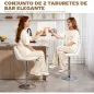 Juego de 2 Taburetes de Bar Taburetes Altos de Cocina con Altura Ajustable Asiento Giratorio 43x45x81-101 cm Crema