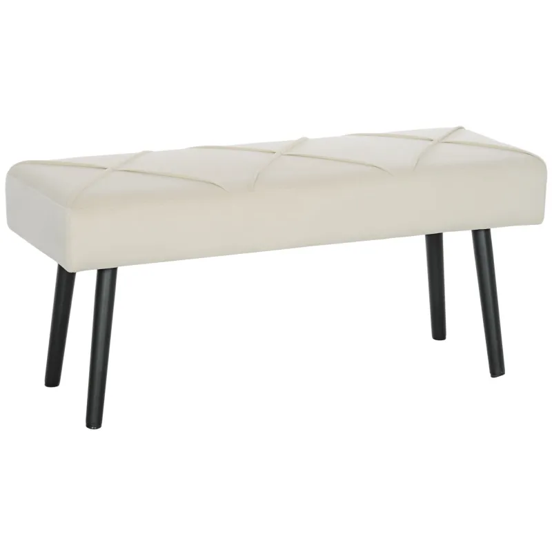 Taburete Pie de Cama Multifuncional con Pies de Acero y Asiento Acolchado para Entrada Pasillo 100x36x45 cm Blanco Crema