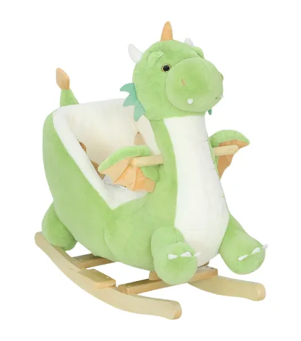 Caballito Balancín para Bebés de Peluche con Base de Madera con Sonido de Dragón para Niños 18-36 Meses Verde