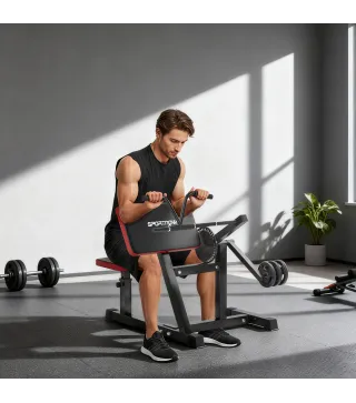 Máquina de Bíceps y Tríceps 2 en 1 Banco de Curl Predicador con Asiento y Apoyo de Codo Ajustables para Gimnasio Casa