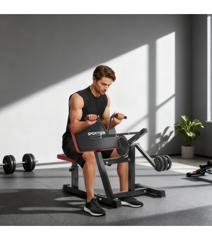 Máquina de Bíceps y Tríceps 2 en 1 Banco de Curl Predicador con Asiento y Apoyo de Codo Ajustables para Gimnasio Casa