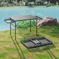 Mesa de Camping Plegable con Laterales Abatibles Altura Ajustable y Encimera Metálica de Rejilla 137x62x67 cm Negro