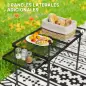 Mesa de Camping Plegable con Laterales Abatibles Altura Ajustable y Encimera Metálica de Rejilla 137x62x67 cm Negro