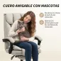 Silla de Escritorio con Reposapiés Respaldo Reclinable Acolchado Grueso Tapizada en Cuero Sintético Caqui