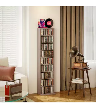 Estantería para CDs y DVDs con Estantes Ajustables Diseño Estrecho y Antivuelco para 260 CDs 33x24x140 cm Madera Natural