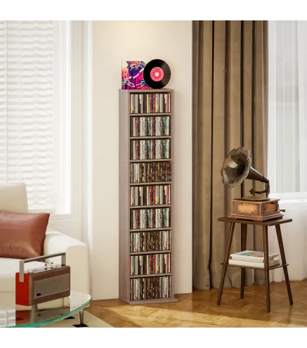 Estantería para CDs y DVDs con Estantes Ajustables Diseño Estrecho y Antivuelco para 260 CDs 33x24x140 cm Madera Natural