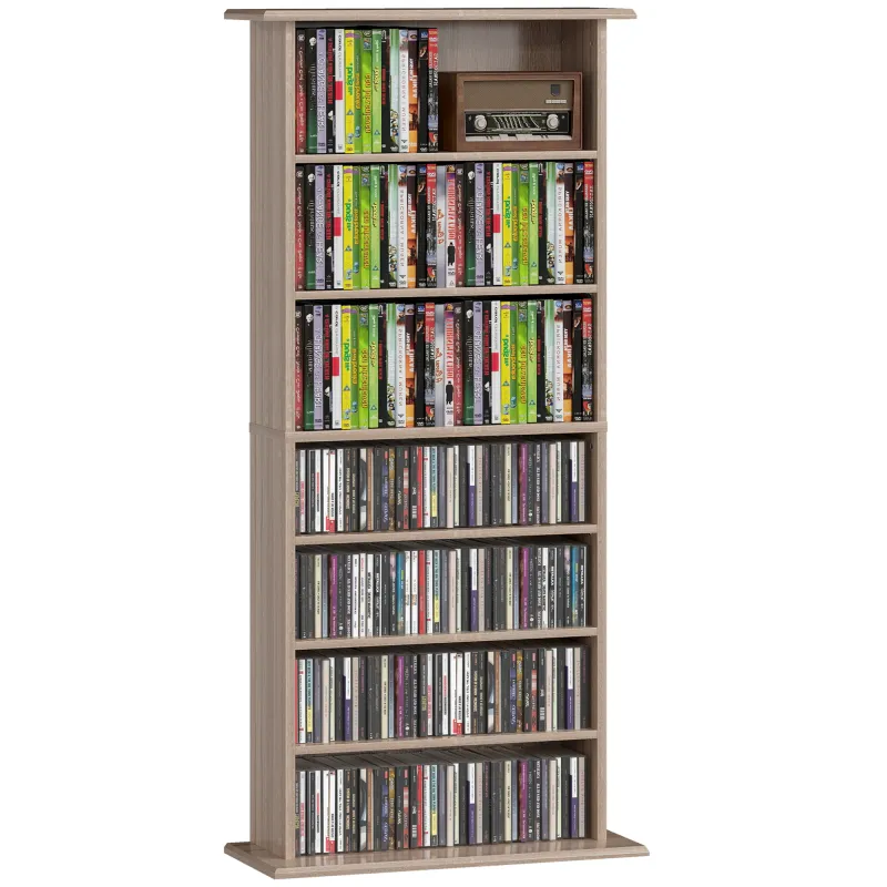 Estantería para CDs y DVDs Estrecha con 8 Compartimentos Estantes Ajustables 58x24x126,3 cm Madera Natural