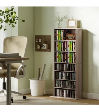 Estantería para CDs y DVDs Estrecha con 8 Compartimentos Estantes Ajustables 58x24x126,3 cm Madera Natural