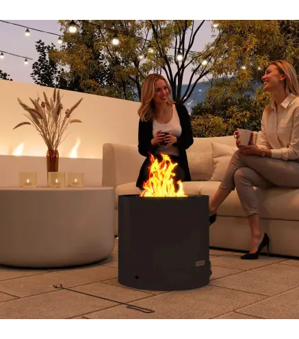 Brasero Exterior Redondo con Bandeja para Cenizas y Atizador Protector de Chispas para Jardín Terraza Ø45x42 cm Negro