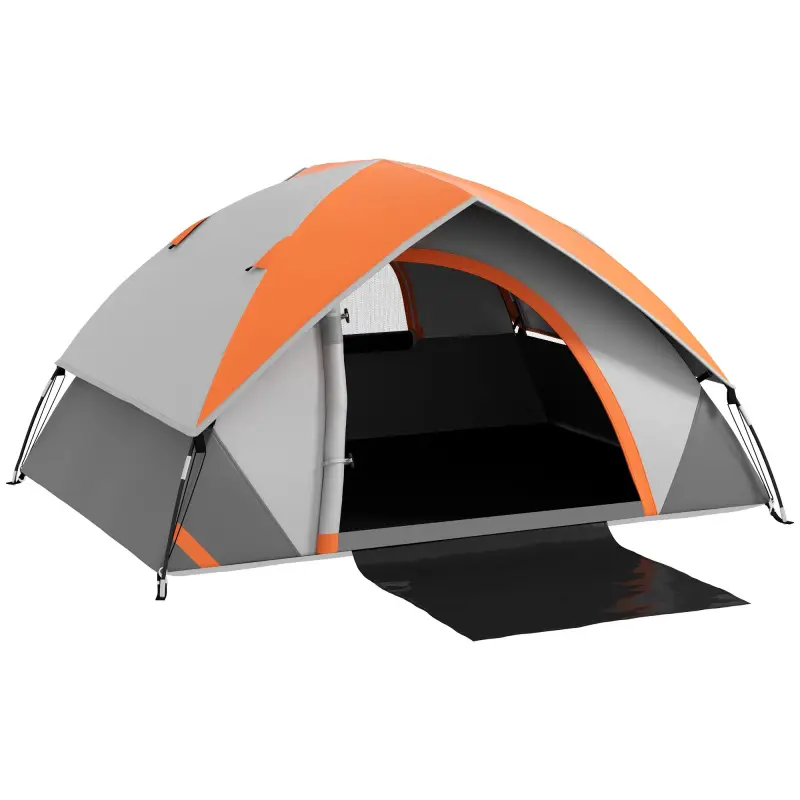 Tienda de Campaña Plegable para 2 Personas con Ventana y Bolsa Impermeable 3000 mm 210x150x110 cm Gris y Naranja