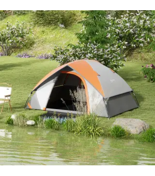 Tienda de Campaña Plegable para 2 Personas con Ventana y Bolsa Impermeable 3000 mm 210x150x110 cm Gris y Naranja