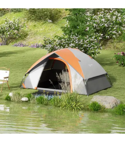 Tienda de Campaña Plegable para 2 Personas con Ventana y Bolsa Impermeable 3000 mm 210x150x110 cm Gris y Naranja