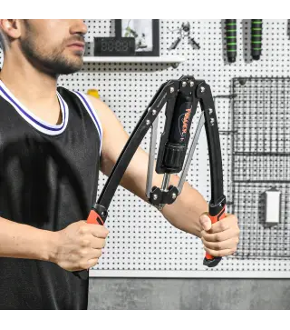 Extensor de Pecho Ajustable de 10-200 kg con 20 Niveles de Resistencia y Agarre Antideslizante 43x16x5 cm Negro y Rojo