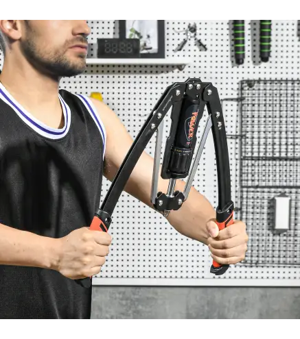 Extensor de Pecho Ajustable de 10-200 kg con 20 Niveles de Resistencia y Agarre Antideslizante 43x16x5 cm Negro y Rojo