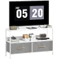 Mueble de TV con Estante y 2 Cajones de Tela Plegables para Televisores hasta 47 Pulgadas Largo de 98 cm Blanco y Gris