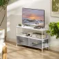Mueble de TV con Estante y 2 Cajones de Tela Plegables para Televisores hasta 47 Pulgadas Largo de 98 cm Blanco y Gris