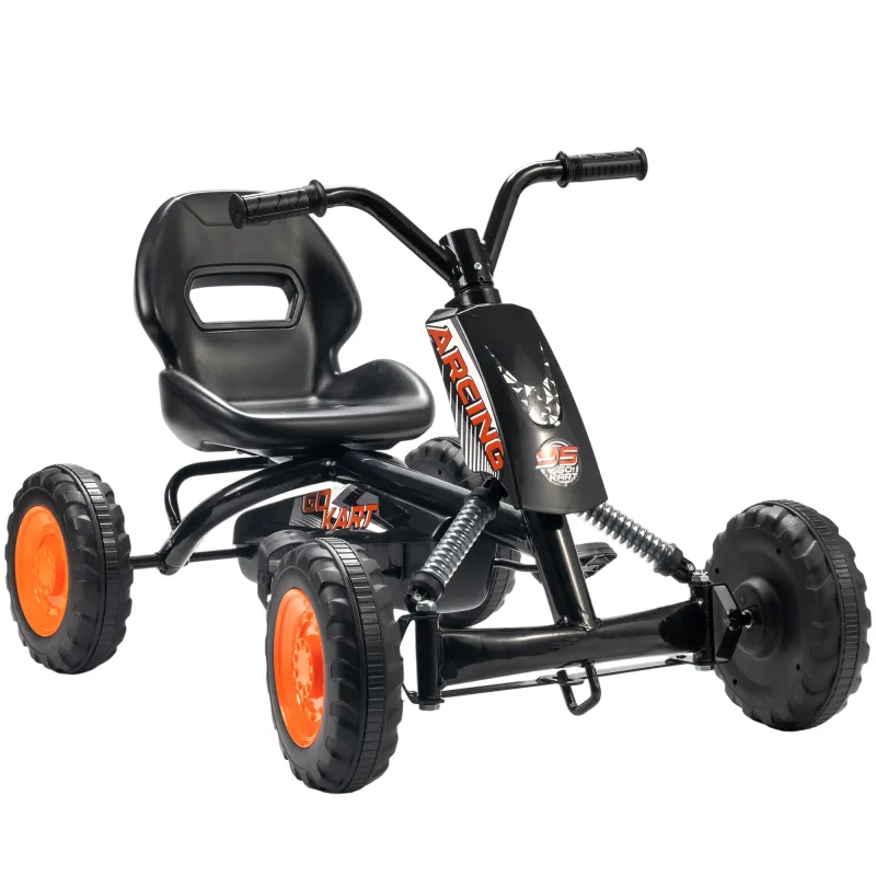 Kart Pedales Go Kart con Ruedas PP Marco de Acero Carga 30 kg para Niños y Niñas de 2-5 Años Negro