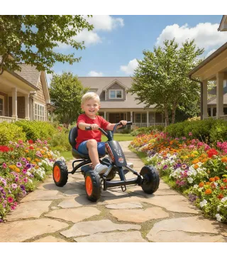 Kart Pedales Go Kart con Ruedas PP Marco de Acero Carga 30 kg para Niños y Niñas de 2-5 Años Negro