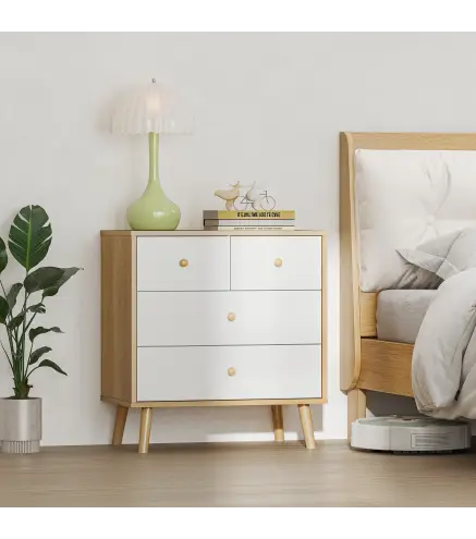 Cómoda de 4 Cajones con Acabado Elegante y Gran Capacidad de Almacenaje 60x35x65 cm Roble y Blanco