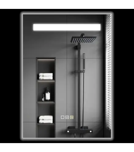 Espejo de Baño con Luz LED 70x50 cm con 3 Colores de Luz Función Antivaho Función de Memoria IP44