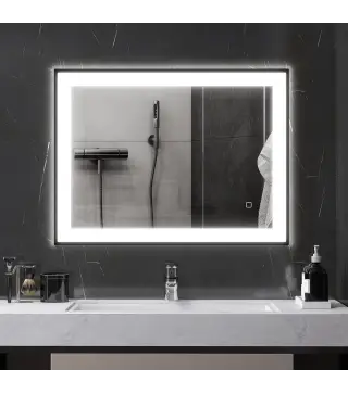Espejo de Baño con Luz LED 80x60 cm con 3 Colores de Luz Función Antivaho Función de Memoria IP44 Horizontal/Vertical