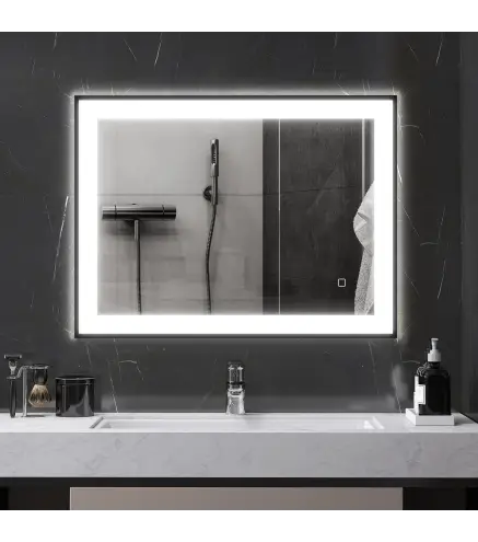 Espejo de Baño con Luz LED 80x60 cm con 3 Colores de Luz Función Antivaho Función de Memoria IP44 Horizontal/Vertical