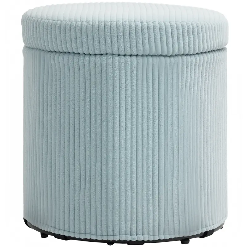 Puff con Almacenaje Redondo Tapizado en Pana con Estructura de Acero Estable y Acolchado Suave Ø40x41 cm Azul Claro