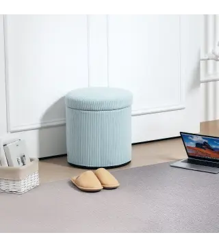 Puff con Almacenaje Redondo Tapizado en Pana con Estructura de Acero Estable y Acolchado Suave Ø40x41 cm Azul Claro