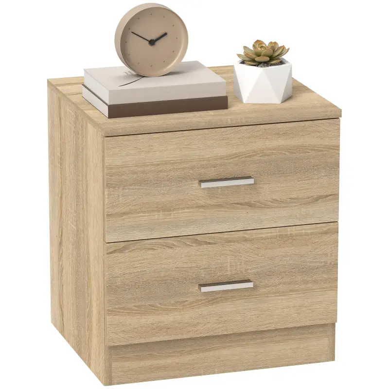 Mesilla de Noche con 2 Cajones Mesita Auxiliar para Salón Dormitorio Carga 30 kg 45x39,5x49 cm Natural
