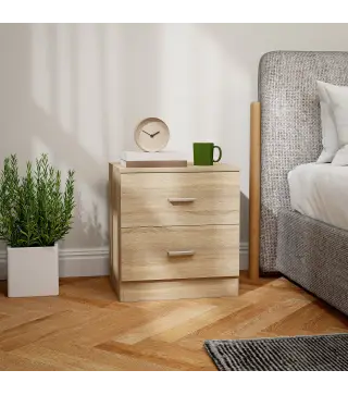 Mesilla de Noche con 2 Cajones Mesita Auxiliar para Salón Dormitorio Carga 30 kg 45x39,5x49 cm Natural