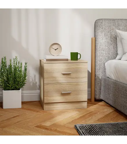 Mesilla de Noche con 2 Cajones Mesita Auxiliar para Salón Dormitorio Carga 30 kg 45x39,5x49 cm Natural